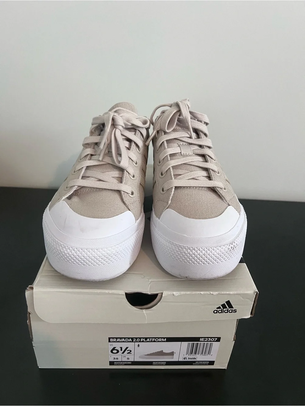 adidas Platform Canvas Sneakers in Light Beige and White